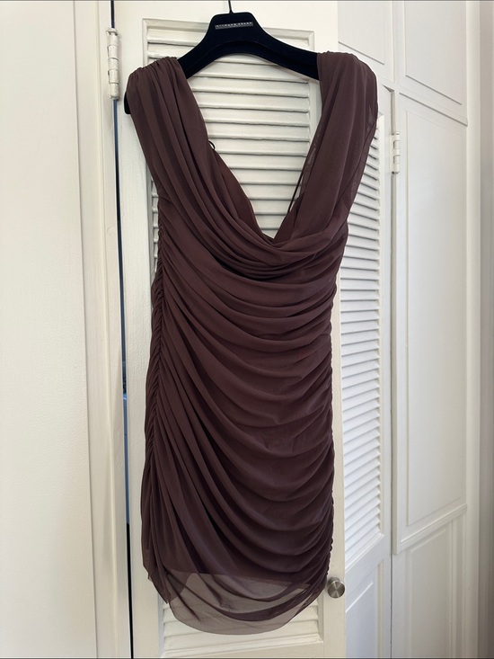 Zara Dresses & Skirts - Zara Sleeveless off shoulder Draped Mini Dress in Chocolate Brown